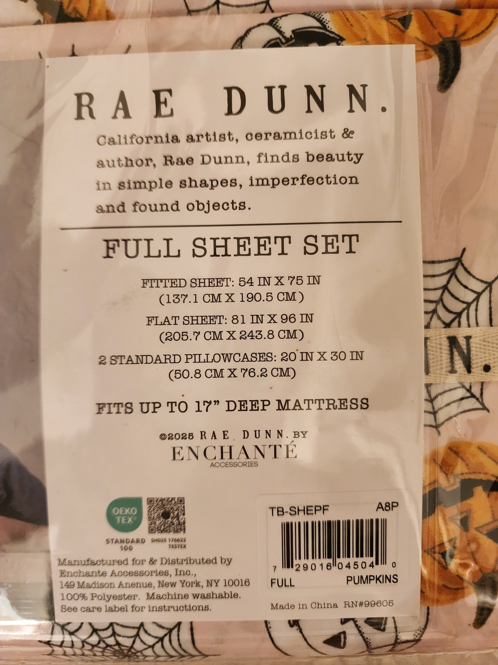 Rae Dunn Pink Halloween Pumpkin & Spiderweb Full Sheet Set Oeko-Tex - Picture 2 of 2